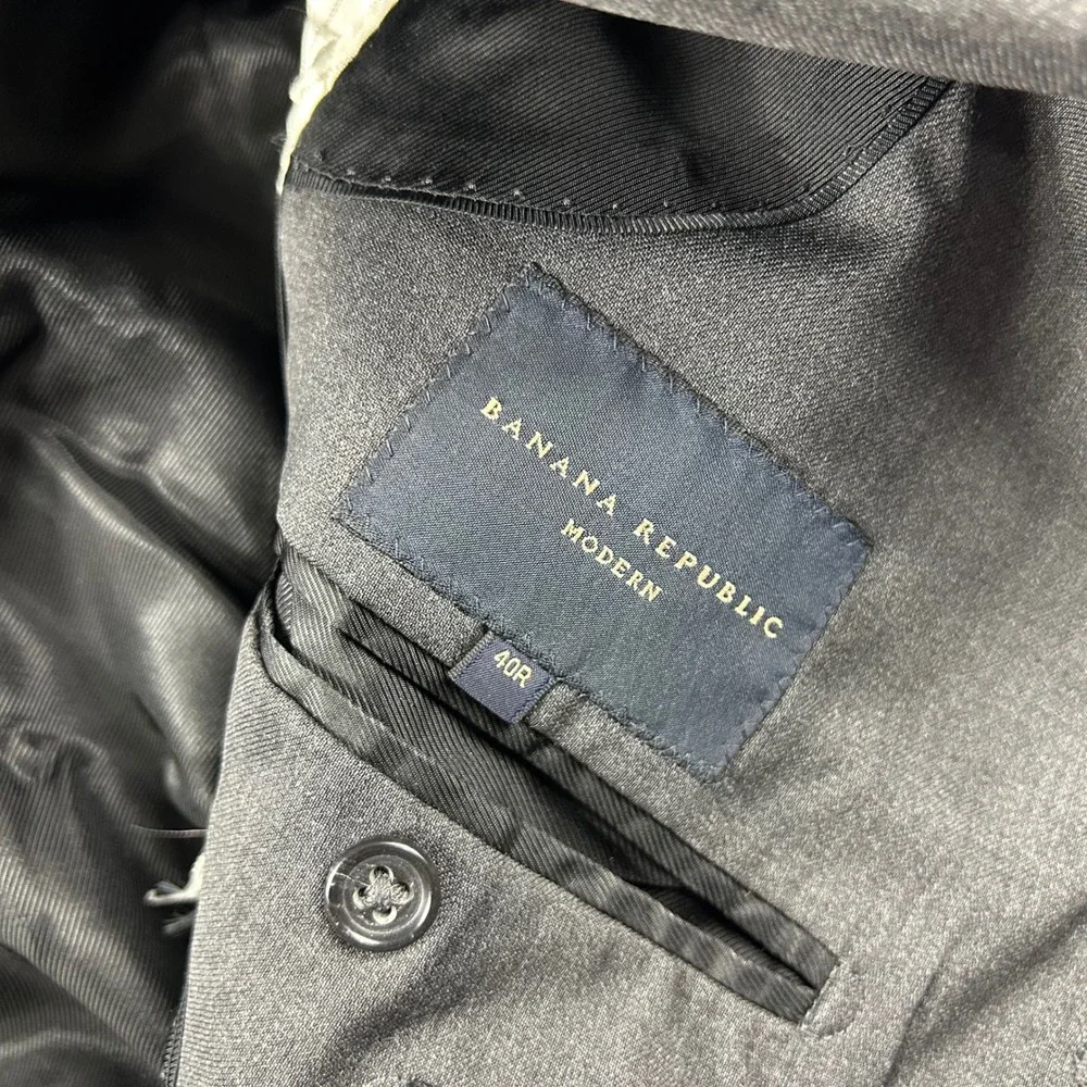 Banana Republic‎ Blazer Men 40R Gray Modern Fit Wool 3-Button Suit Jacket